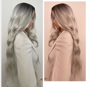 shadow root platinum wig icy white silver 30 inch middle parting grey wig NWT